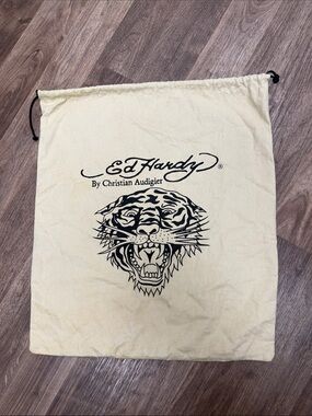 Ed Hardy Beige Drawstring Dust Bag with Black Tiger Logo